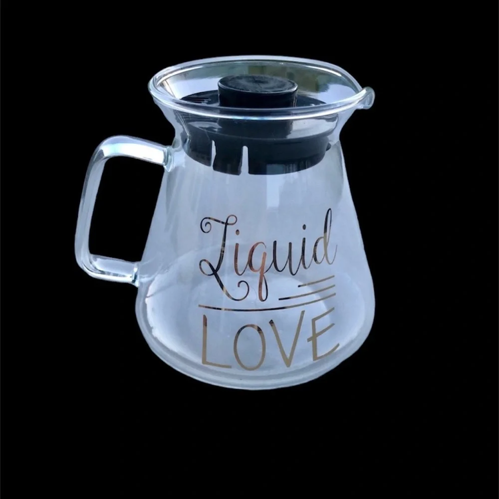 Glass Coffee Carafe Pour Over Liquid Love Gold Embossed